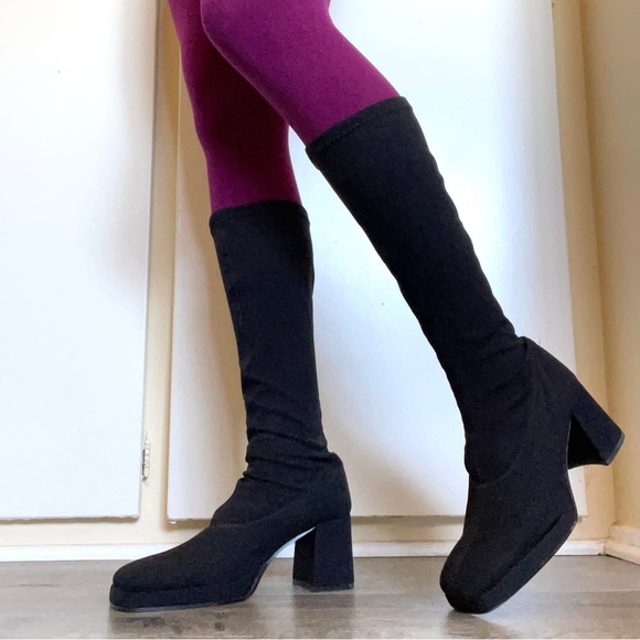 Vintage Black Platform Sock Boots - Picture 1 of 6